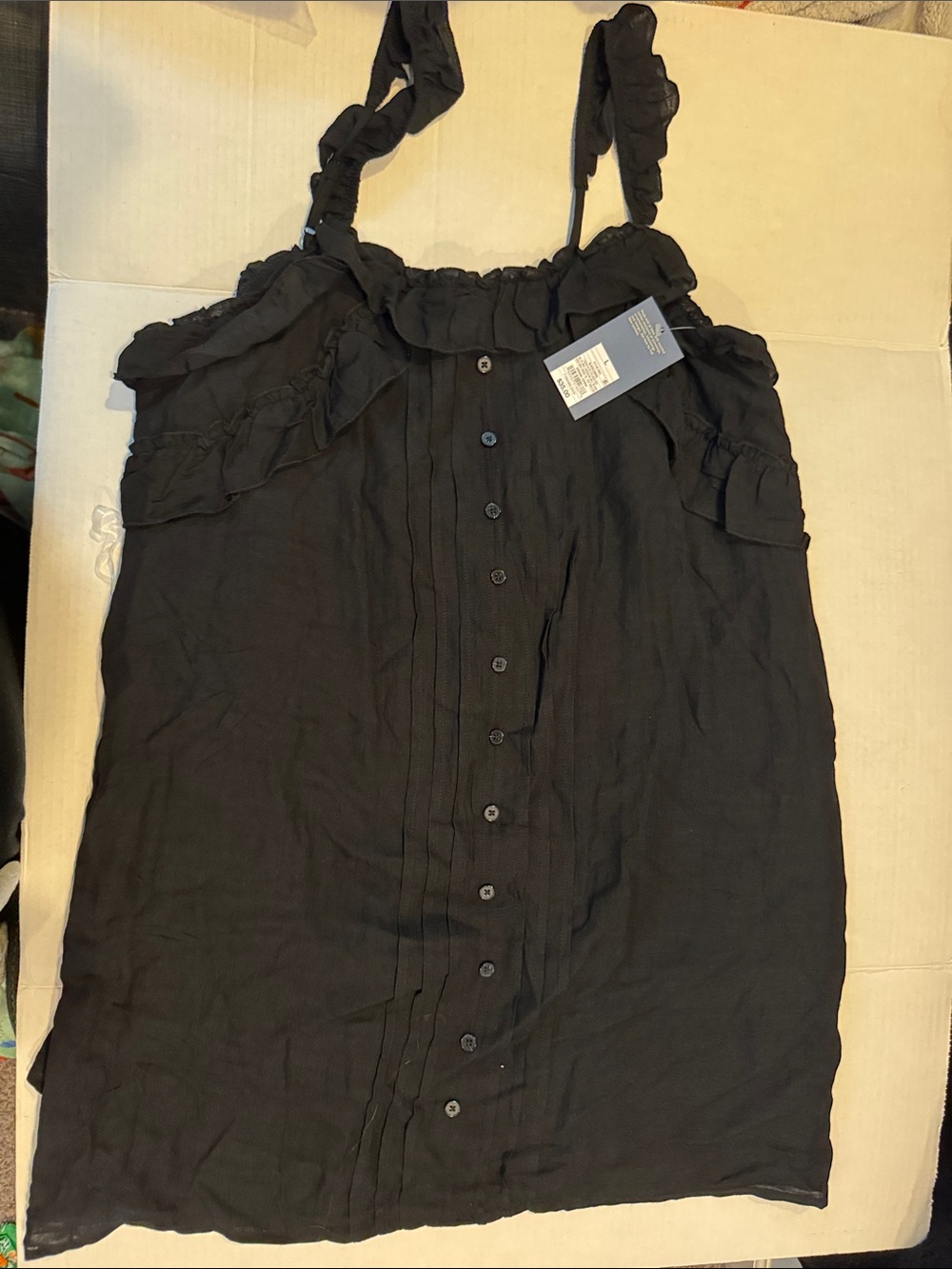 Universal Thread Black Ruffled Button-Front Tank Top